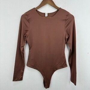 BP Brown Long Sleeve Bodysuit Ribbed Sculpting‎ Knit Top Medium Comfortable